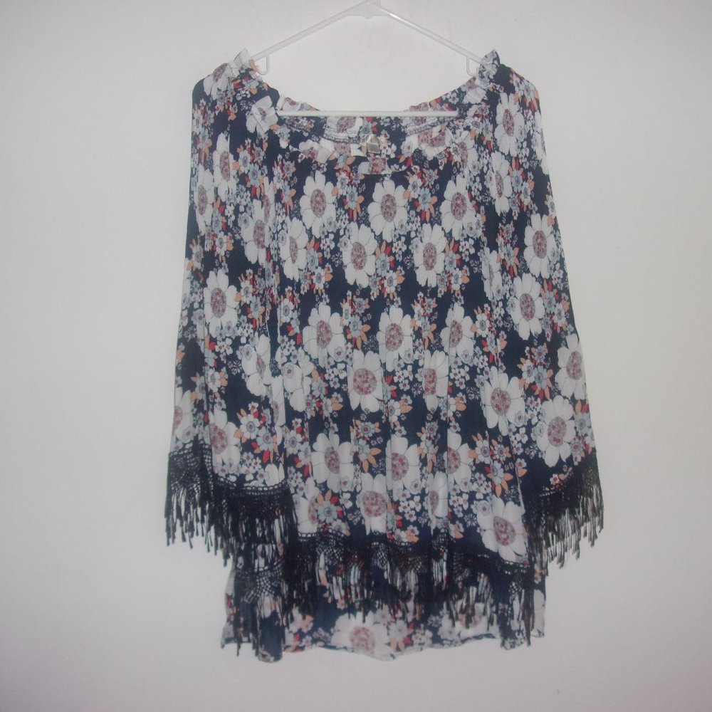 Fringed floral peasant top